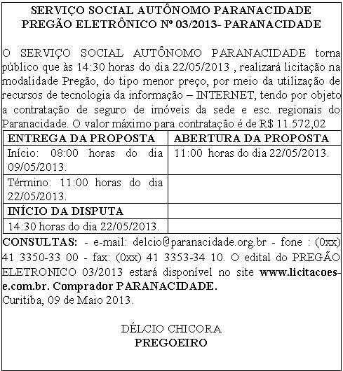 PREGÃO ELETRÔNICO Nº 03/2013