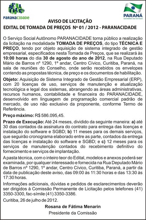 AVISO TOMADA DE PREÇO