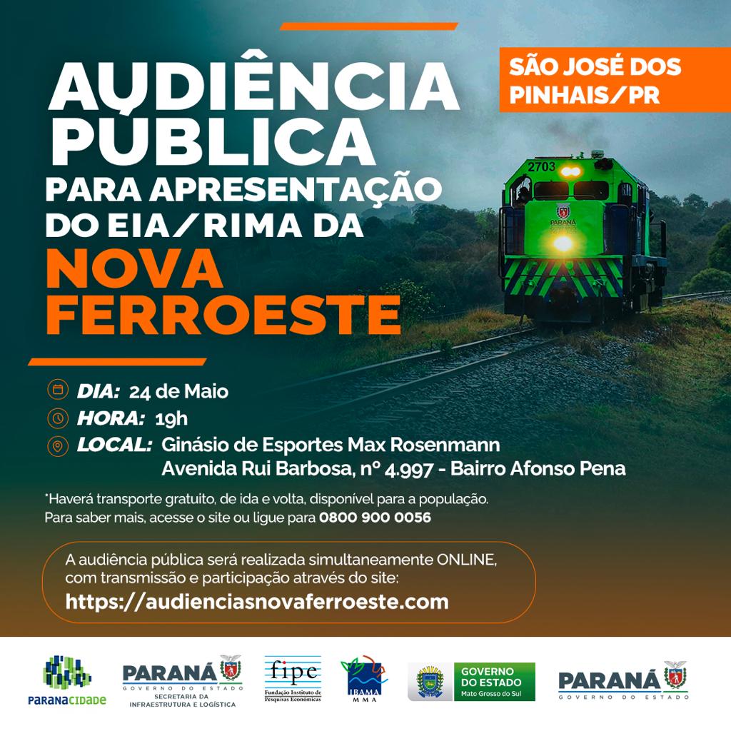 Estudo Socioambiental da Nova Ferroeste será apresentado em São José dos Pinhais, nesta terça-feira, 24

