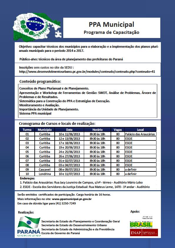 Governo do Paraná capacita técnicos de Planejamento para o PPA municipal

