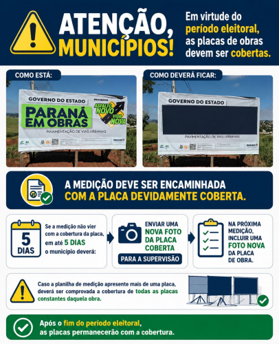ATENÇÃO GESTORES PÚBLICOS: PLACAS DE OBRAS DEVEM SER COBERTAS NO PERÍODO ELEITORAL