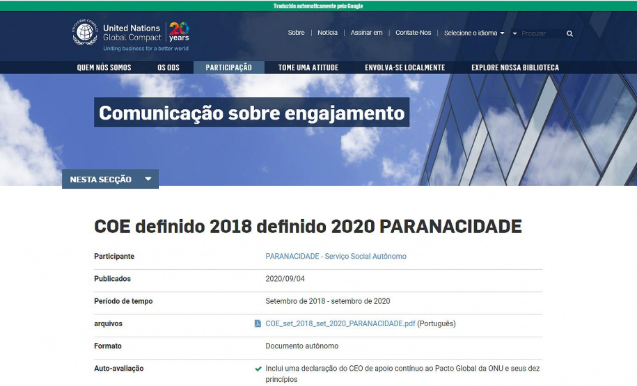 Paranacidade renova compromissos com o Pacto Global